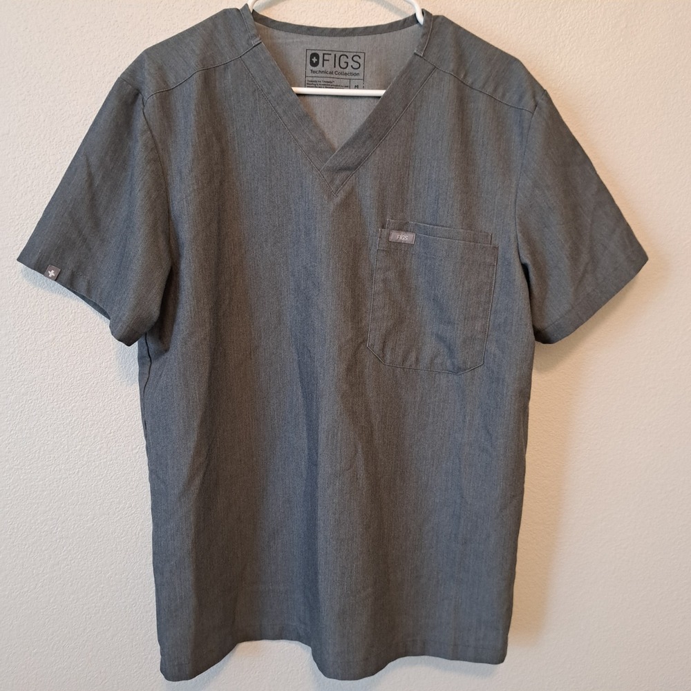 FIGS Technical Collection Heather Grey V-Neck Scrub Top Womens Medium